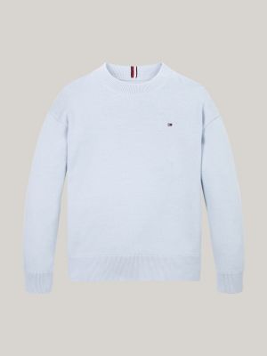 blau pullover mit flag-stickerei für jungen - tommy hilfiger