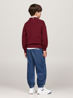 pull à col ras-du-cou et drapeau brodé rouge pour garçons tommy hilfiger