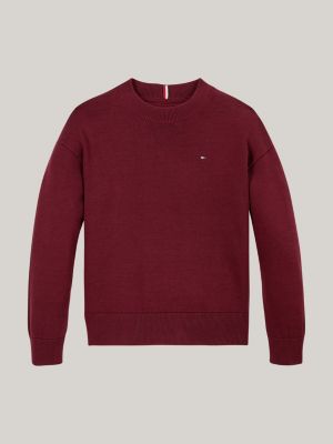 rot pullover mit flag-stickerei für jungen - tommy hilfiger