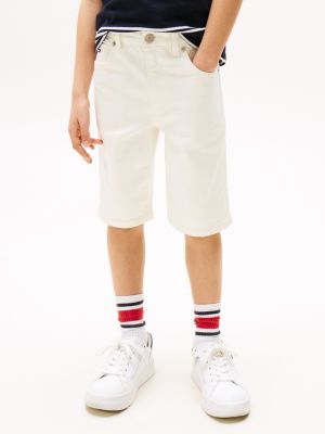 white white straight leg denim shorts for boys tommy hilfiger