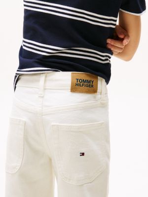 white white straight leg denim shorts for boys tommy hilfiger