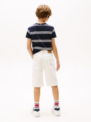 short droit en denim blanc blanc pour garçons tommy hilfiger