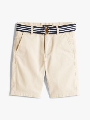 shorts in tessuto tramato con cintura beige da bambini tommy hilfiger