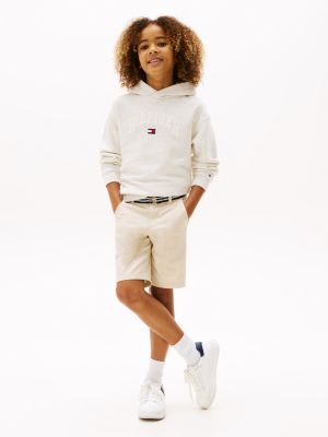 shorts in tessuto tramato con cintura beige da bambini tommy hilfiger