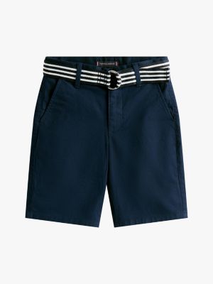 blue gewebte shorts mit gürtel für jungen - tommy hilfiger