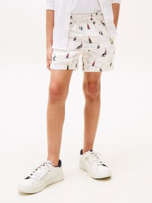 shorts in misto lino con stampa multicolore da bambini tommy hilfiger