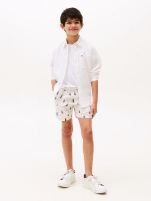 shorts in misto lino con stampa multicolore da bambini tommy hilfiger