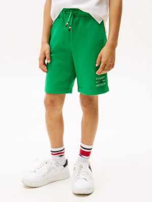 short en molleton à logo vert pour garçons tommy hilfiger