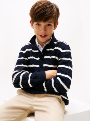 multi cable knit polo jumper for boys tommy hilfiger