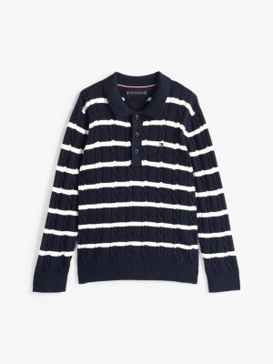 multi cable knit polo jumper for boys tommy hilfiger