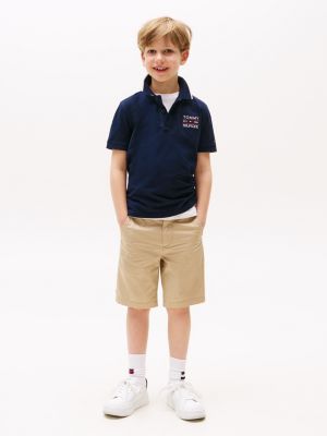 polo con logo ricamato blu da bambini tommy hilfiger