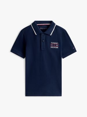 polo à logo brodé bleu pour garçons tommy hilfiger