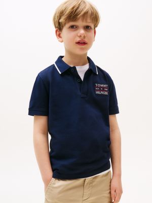 polo con logo ricamato blu da bambini tommy hilfiger