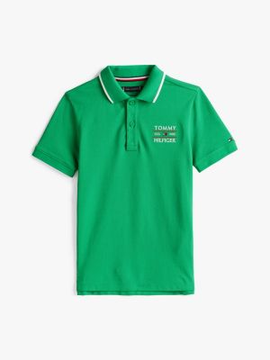 polo con logo ricamato verde da bambini tommy hilfiger