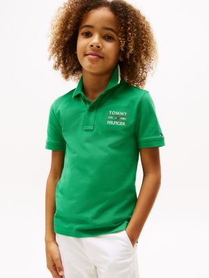 polo à logo brodé green pour garçons tommy hilfiger