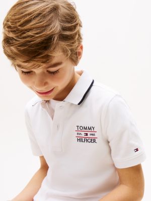 polo à logo brodé blanc pour garçons tommy hilfiger