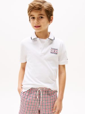 white logo embroidery polo shirt for boys tommy hilfiger