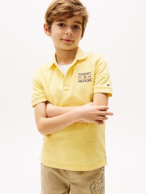 polo con logo ricamato giallo da bambini tommy hilfiger