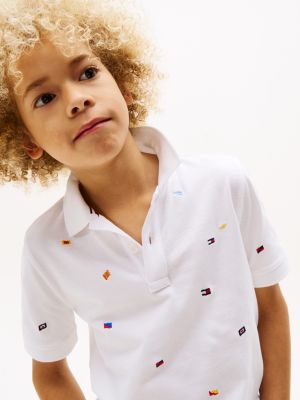 grau piqué-poloshirt mit hilfiger-flag für jungen - tommy hilfiger