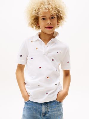 grey piqué-poloshirt mit hilfiger-flag für jungen - tommy hilfiger