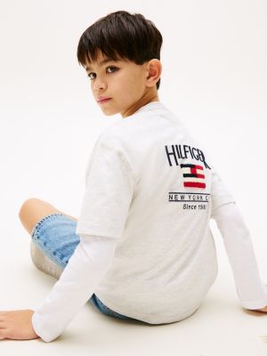 white hilfiger flag back logo terry t-shirt for boys tommy hilfiger