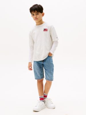 white hilfiger flag back logo terry t-shirt for boys tommy hilfiger