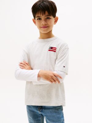 white terry t-shirt met hilfiger flag-logo op de rug voor jongens - tommy hilfiger