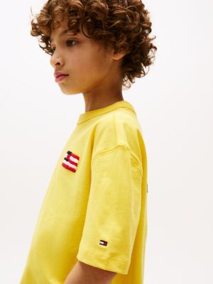 t-shirt in spugna con logo sul retro giallo da bambini tommy hilfiger