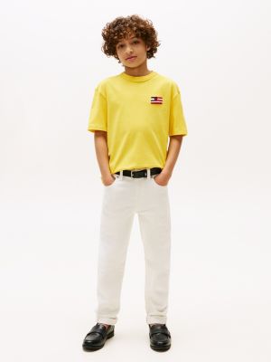 t-shirt in spugna con logo sul retro giallo da bambini tommy hilfiger