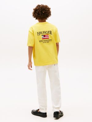 t-shirt in spugna con logo sul retro giallo da bambini tommy hilfiger