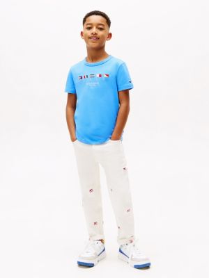 blue multi-flag embroidery crew neck t-shirt for boys tommy hilfiger