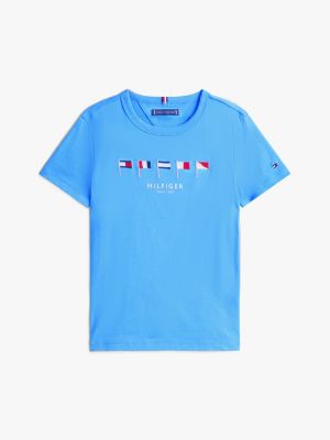 blue multi-flag embroidery crew neck t-shirt for boys tommy hilfiger