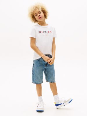 wit t-shirt met ronde hals en geborduurde vlaggen voor jongens - tommy hilfiger