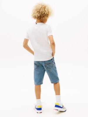 white multi-flag embroidery crew neck t-shirt for boys tommy hilfiger
