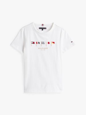 white multi-flag embroidery crew neck t-shirt for boys tommy hilfiger