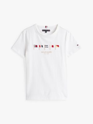 wit t-shirt met ronde hals en geborduurde vlaggen voor jongens - tommy hilfiger