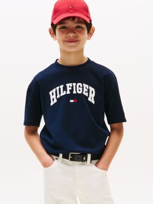 blauw varsity t-shirt met logo voor jongens - tommy hilfiger