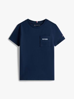 t-shirt in piqué con tasca applicata nero da bambini tommy hilfiger