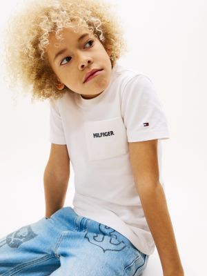 white patch pocket pique t-shirt for boys tommy hilfiger