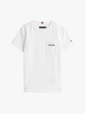 wit piqué t-shirt met opgezette zak voor jongens - tommy hilfiger