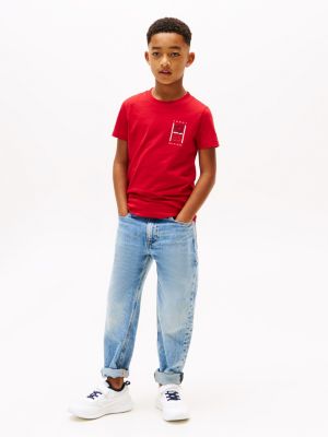 rot t-shirt mit logo-grafik für jungen - tommy hilfiger