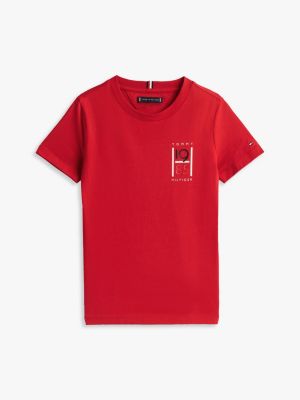 rot t-shirt mit logo-grafik für jungen - tommy hilfiger