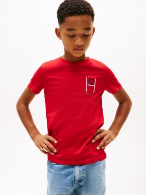 red t-shirt z graficznym logo dla chłopcy - tommy hilfiger