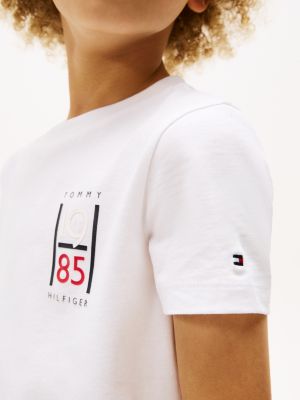 t-shirt à logo graphique blanc pour garçons tommy hilfiger