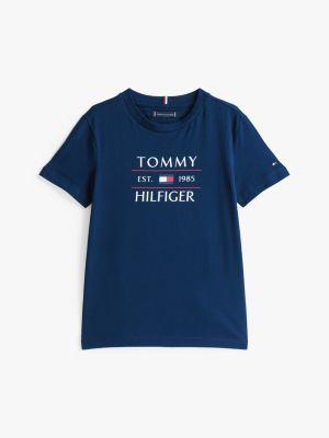 t-shirt con logo blu da bambini tommy hilfiger