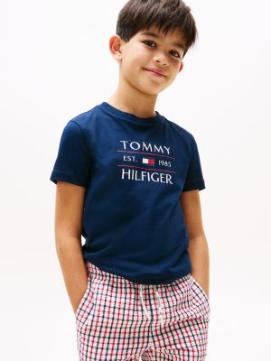 blau rundhals-t-shirt mit logo für jungen - tommy hilfiger