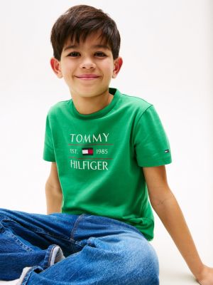 grün rundhals-t-shirt mit logo für jungen - tommy hilfiger