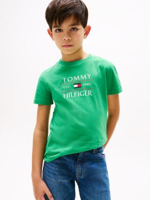 green rundhals-t-shirt mit logo für jungen - tommy hilfiger