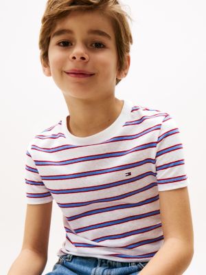 t-shirt in misto lino a righe multicolore da bambini tommy hilfiger