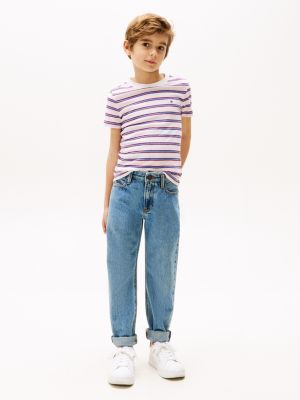 t-shirt in misto lino a righe multicolore da bambini tommy hilfiger